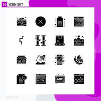 16 User Interface Solid Glyph Pack of modern Signs and Symbols of tool drill battery web security password Editable Vector Design Elements