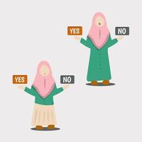 Beautiful young female holding an yes or no text. vector