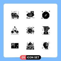 Set of 9 Modern UI Icons Symbols Signs for management biking direction bike activity Editable Vector Design Elements