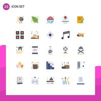 25 Universal Flat Color Signs Symbols of document agreement shower education map Editable Vector Design Elements