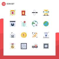 16 User Interface Flat Color Pack of modern Signs and Symbols of location server download gateway server download van Editable Pack of Creative Vector Design Elements