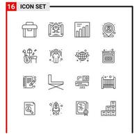 Universal Icon Symbols Group of 16 Modern Outlines of setting business graph song guitar Editable Vector Design Elements