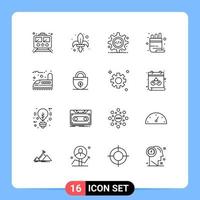 Universal Icon Symbols Group of 16 Modern Outlines of pencil color sword school source code Editable Vector Design Elements