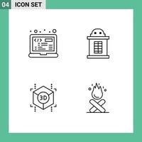 Modern Set of 4 Filledline Flat Colors and symbols such as coding shape html train campfire Editable Vector Design Elements