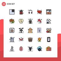 Mobile Interface Filled line Flat Color Set of 25 Pictograms of style internet help switch off Editable Vector Design Elements