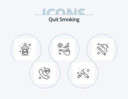 dejar de fumar icono de línea paquete 5 diseño de iconos. cuidado de la salud. cigarrillo. signo. roto. tijeras vector