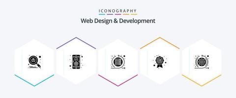 diseño y desarrollo web Paquete de iconos de 25 glifos que incluye flechas. calidad. ágil. seguro de calidad. servidor vector