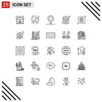 User Interface Pack of 25 Basic Lines of settings gear stew pan setting computer Editable Vector Design Elements