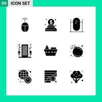 Pictogram Set of 9 Simple Solid Glyphs of sea boat interior romantic love Editable Vector Design Elements