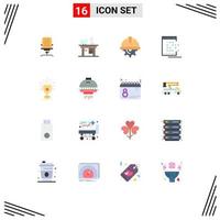 Flat Color Pack of 16 Universal Symbols of network mobile office labour gear Editable Pack of Creative Vector Design Elements