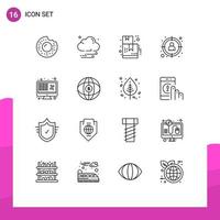 Pack of 16 creative Outlines of laptop excel shop business target Editable Vector Design Elements