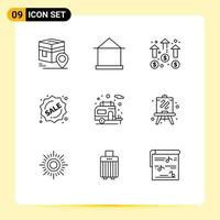 9 Thematic Vector Outlines and Editable Symbols of sale badge hut mission growth Editable Vector Design Elements