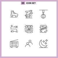 Modern Set of 9 Outlines and symbols such as hardware cable announcement whisk home ware Editable Vector Design Elements