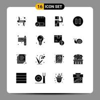 Group of 16 Modern Solid Glyphs Set for pencil pause devices circle kill Editable Vector Design Elements