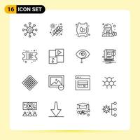 Group of 16 Outlines Signs and Symbols for user female grains camera food Editable Vector Design Elements