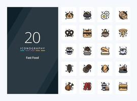 20 Fast Food line Filled icon for presentation vector