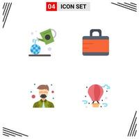 4 Flat Icon concept for Websites Mobile and Apps earth professor farming suitcase air balloon Editable Vector Design Elements