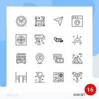 16 Universal Outlines Set for Web and Mobile Applications fan bathroom map reload app Editable Vector Design Elements