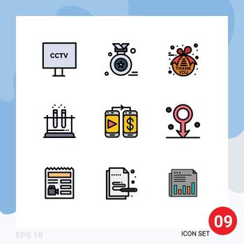 Pictogram Set of 9 Simple Filledline Flat Colors of dollar science note tube lab Editable Vector Design Elements