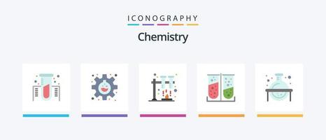 paquete de iconos de química plana 5 que incluye ciencia. químico. química. prueba de laboratorio. químico. diseño de iconos creativos vector