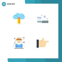 Modern Set of 4 Flat Icons and symbols such as cloud builder bath shower concept Editable Vector Design Elements