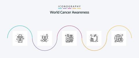 paquete de iconos de la línea 5 de concientización sobre el cáncer mundial que incluye el día. conciencia. bebida. alimento. Fruta vector