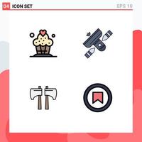 Pictogram Set of 4 Simple Filledline Flat Colors of cake chop broadcast satellite tool Editable Vector Design Elements