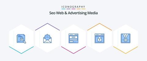 Seo Web And Advertising Media 25 Blue icon pack including secure. tech. letter. seo. data vector