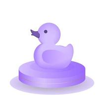 3d rendered lilac podium with duck for show kid products. Elements on white background. vector