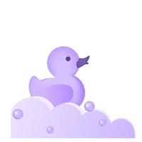 pato lila con nubes y pompas de jabón para mostrar productos para niños. elementos sobre fondo blanco. vector