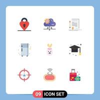 conjunto de 9 iconos de interfaz de usuario modernos signos de símbolos para elementos de diseño de vector editables de dispositivo electrónico de refrigerador de certificado de robbit de conejito