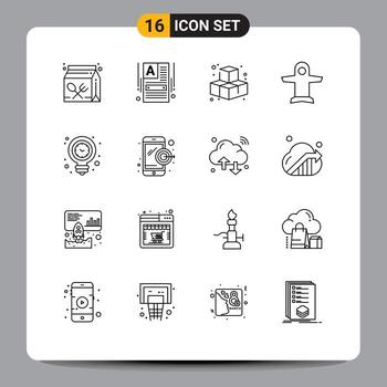 conjunto de esquema de interfaz móvil de 16 pictogramas de elementos de diseño vectorial editables del plano de transporte del constructor web de vehículos energéticos vector