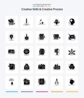 Creative Creative Skills And Creative Process 25 Glyph Solid Black icon pack  Such As bulb. deveopment. graphic. flash. coffee vector