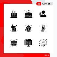 Solid Glyph Pack of 9 Universal Symbols of cleaning person gift money employee Editable Vector Design Elements