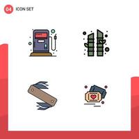 4 User Interface Filledline Flat Color Pack of modern Signs and Symbols of fuel swiss bamboo knife ticket Editable Vector Design Elements
