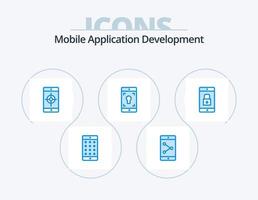 Mobile Application Development Blue Icon Pack 5 Icon Design. lock application. application. mobile. screen. mobile vector