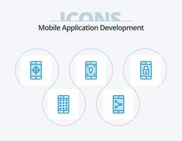 Mobile Application Development Blue Icon Pack 5 Icon Design. lock application. application. mobile. screen. mobile vector