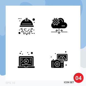 4 conjunto de glifos sólidos universales para aplicaciones web y móviles proyecto de aprendizaje de automatización elementos de diseño vectorial editables de video vector