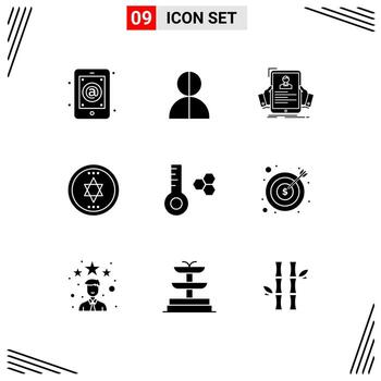 Mobile Interface Solid Glyph Set of 9 Pictograms of magic circle profile profile hiring Editable Vector Design Elements