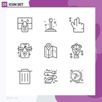 9 Universal Outline Signs Symbols of track camping gesture map speaker Editable Vector Design Elements