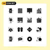 16 Creative Icons Modern Signs and Symbols of night business software building development Editable Vector Design Elements