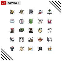 25 Universal Filled line Flat Color Signs Symbols of computers power light charge note book Editable Vector Design Elements