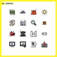 Mobile Interface Flat Color Filled Line Set of 16 Pictograms of safe ray charge logo tax Editable Creative Vector Design Elements