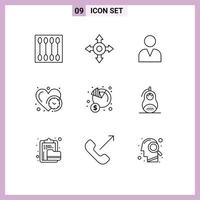 9 Thematic Vector Outlines and Editable Symbols of money gross user finance time Editable Vector Design Elements