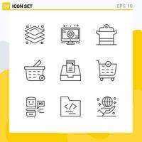 Outline Pack of 9 Universal Symbols of buy mail kitchen inbox delete Editable Vector Design Elements