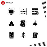 Group of 9 Solid Glyphs Signs and Symbols for wall clock clock electronic sign danger Editable Vector Design Elements