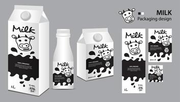 Milk package design, milk label design, Milk boxes set and bottle vector, box realistic 3d illustration, creative packaging template, product design, food banner, cute cow logo cartoon illustration vector