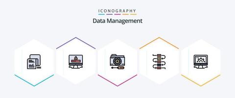 Data Management 25 FilledLine icon pack including computer. note. security. music. setting vector