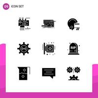 Set of 9 Modern UI Icons Symbols Signs for process develop design cog helmet Editable Vector Design Elements