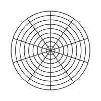 Wheel of life template. Polar grid of 10 segments and 8 concentric circles. Simple coaching tool for visualizing all areas of life. Blank polar graph paper. Circle diagram of life style balance. vector